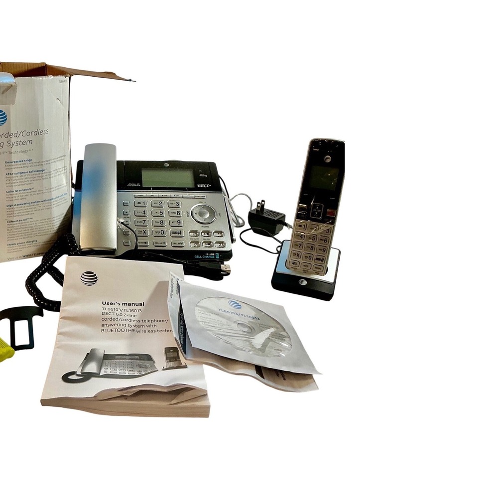 AT&T TL86103 DECT 6.0 2-Line Corded/Cordless Answering System Bluetooth Silver‎